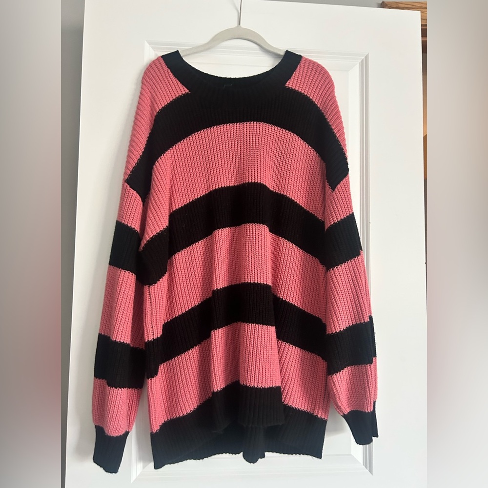 torrid |  Pullover Drop Shoulder Sweater | Pink & Black | 2